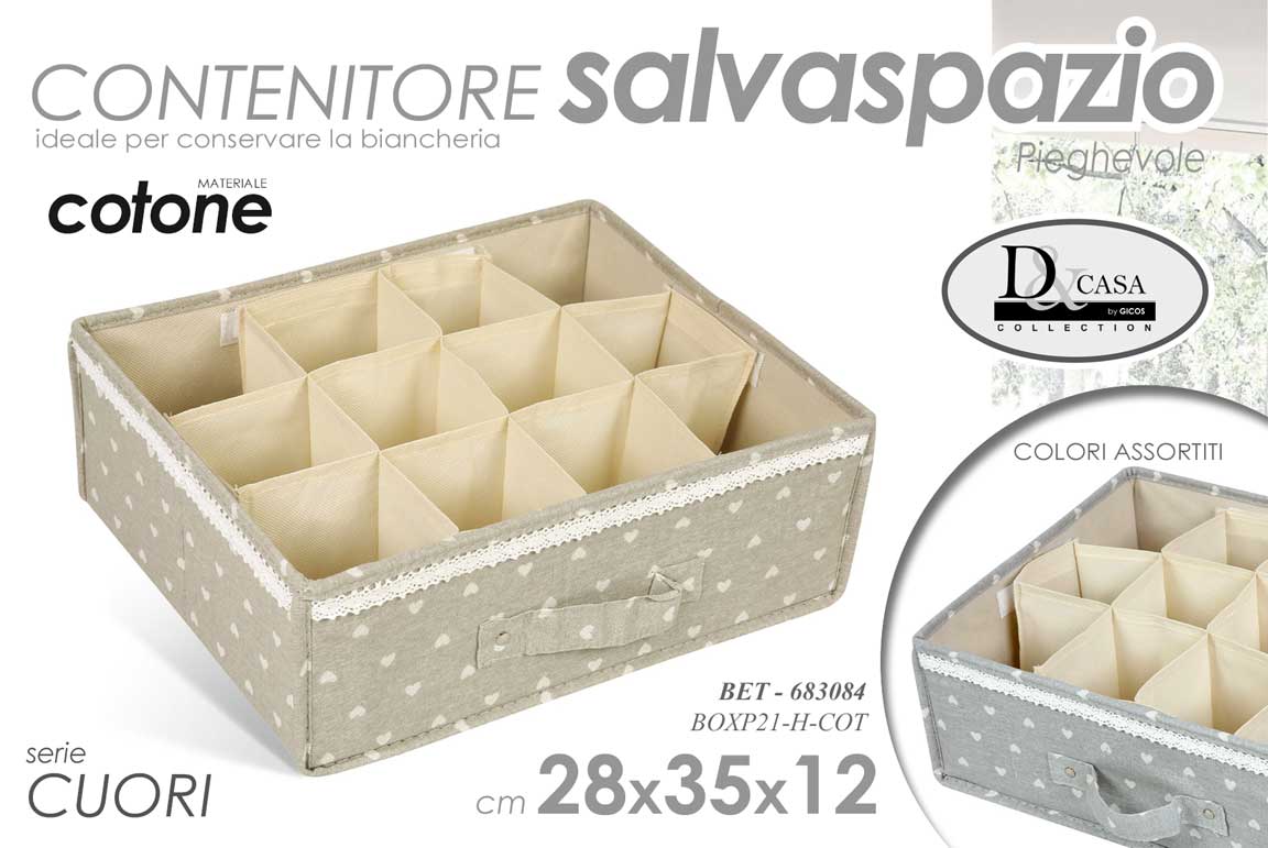 8025569683084 ORGANIZER CONTENITORE BOX ARMADIO CRAVATTE CALZINI ACCESSORI 12 POSTI 28*35*12CM - immagine 1