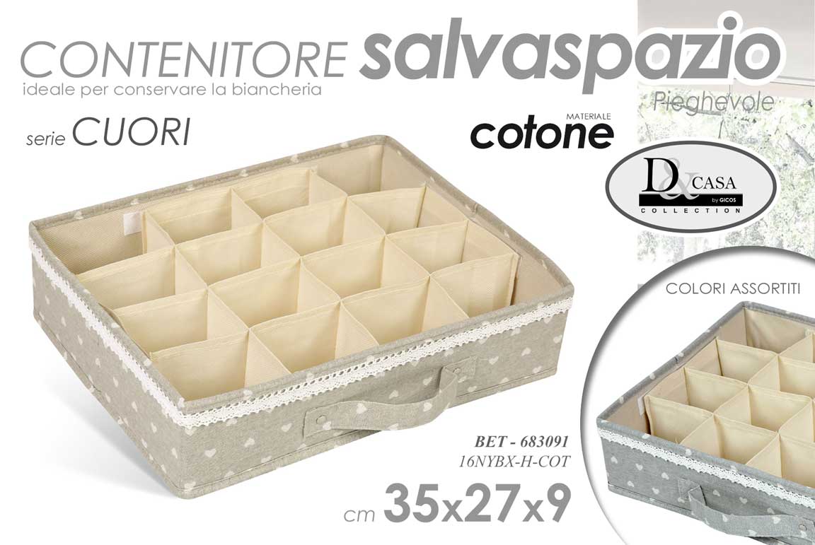 8025569683091 ORGANIZER ACCESSORI CONTENITORE CASSETTO UOMO DONNA CUORI COTONE 35*27*9CM - immagine 1