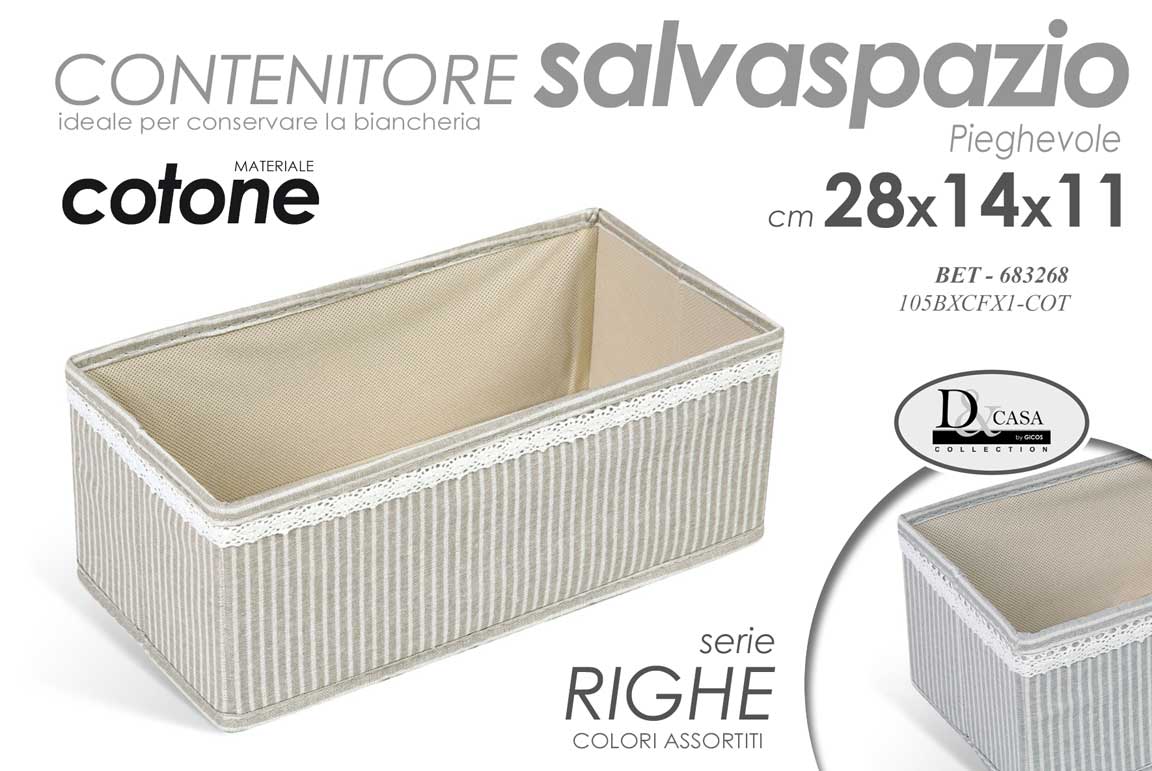8025569683268 SCATOLA ORGANIZER CONTENITORE ARMADIO CASSETTI ACCESSORI COTONE RIGHE 28*14*11cm - immagine 1