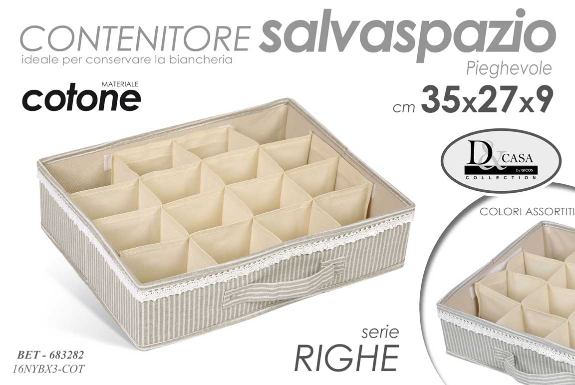 8025569683282 ORGANIZER ACCESSORI CONTENITORE CASSETTO UOMO DONNA COTONE RIGHE 35*27*9 CM - immagine 1