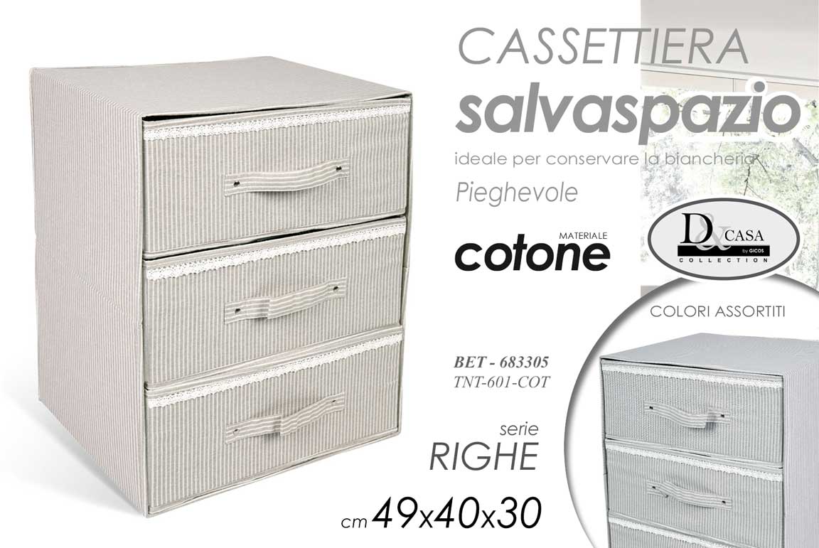 8025569683305 CASSETTIERA SALVASPAZIO ORGANIZER 3 CASSETTI CONTENITORE ARMADIO TELA 49*40*30 - immagine 1