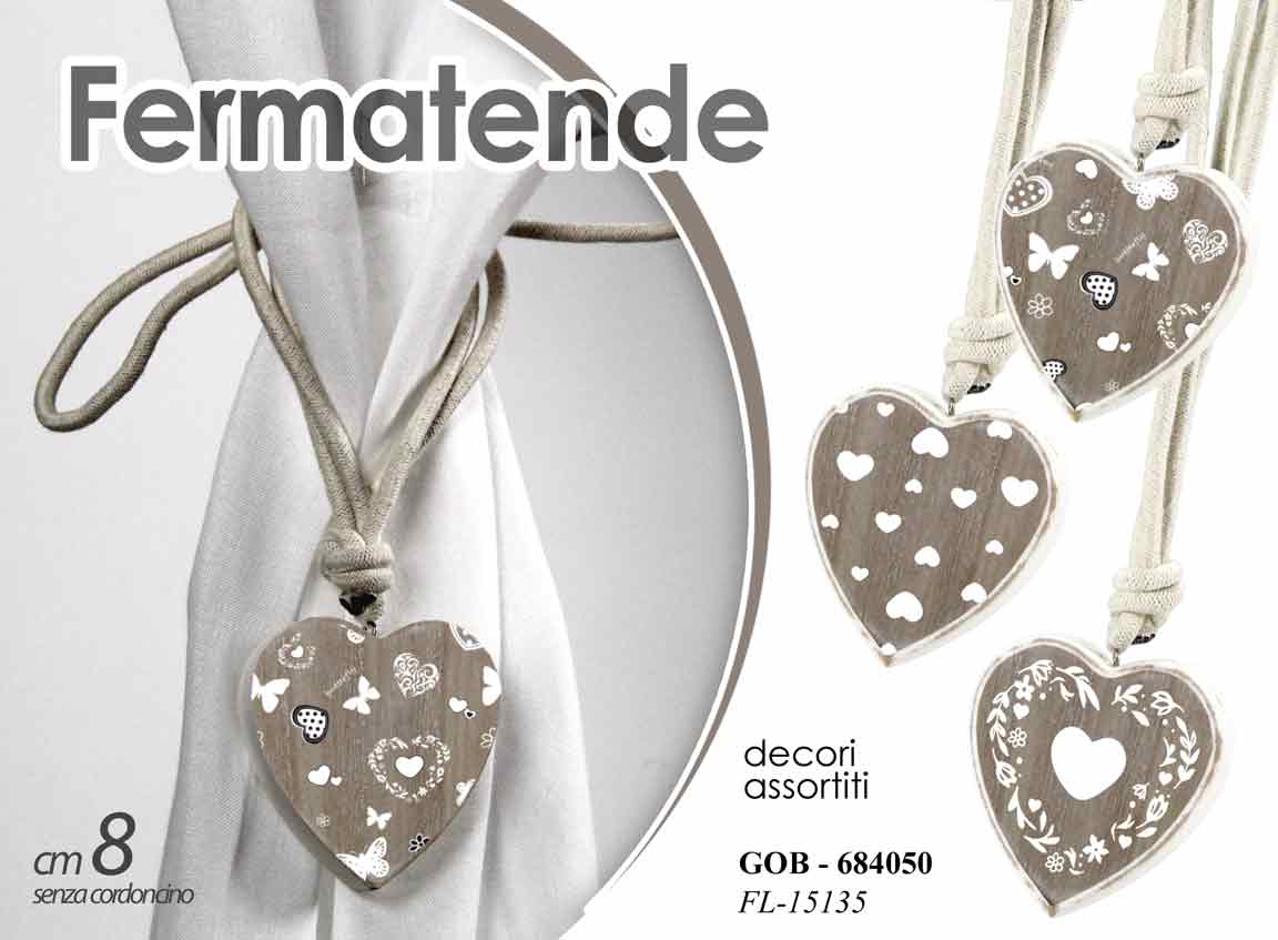 8025569684050 RACCOGLI TENDA Reggi LEGA FERMA Embrasse Fermatenda REGGITENDA CUORE CUORI 10 cm - immagine 1