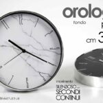 OROLOGIO DA PARETE TONDO MODERNO SILENZIOSO STIL MARMO NERO BIANCO ASS ABS 30cm
