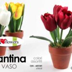 PIANTA TULIPANI PIANTINA FINTA CON VASO FIORI FINTI ARTIFICIALE FIORE 17 CM