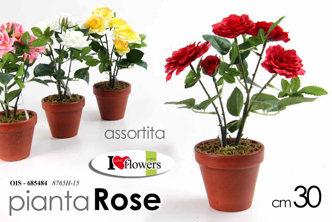 8025569685484 PIANTA ROSE ROSA 30 cm PIANTINA FINTA ARTIFICIALE FIORI FIORE COLOR ASS VASO - immagine 1