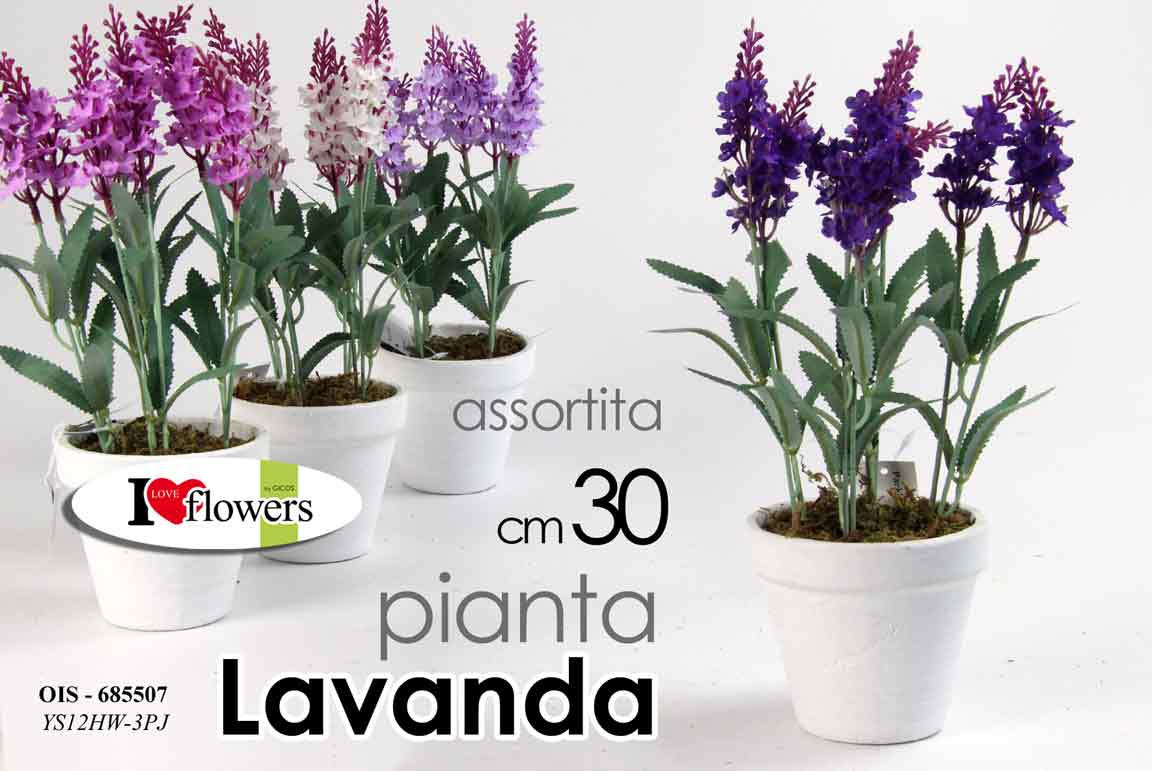 8025569685507 PIANTA LAVANDA 30 cm PIANTINA FINTA ARTIFICIALE FIORI FIORE CON VASO BIANCO - immagine 1