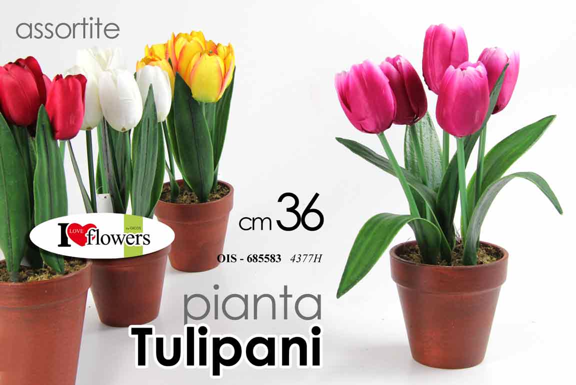 8025569685583 PIANTA TULIPANO 36 cm ARTIFICIALE CON VASO PIANTINA TULIPANI FINTA FIORI FIORE - immagine 1