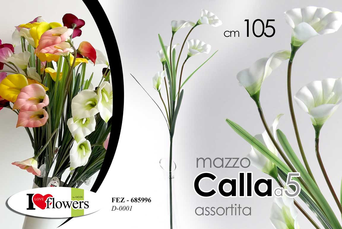 8025569685996 MAZZO CALLA A 5 FIORI FINTI 105 CM MAZZOLINO ARTIFICIALE STELO DECORATIVI - immagine 1