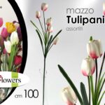 MAZZO TULIPANI A 5 FIORI FINTI 100 CM MAZZOLINO ARTIFICIALE STELO DECORATIVI