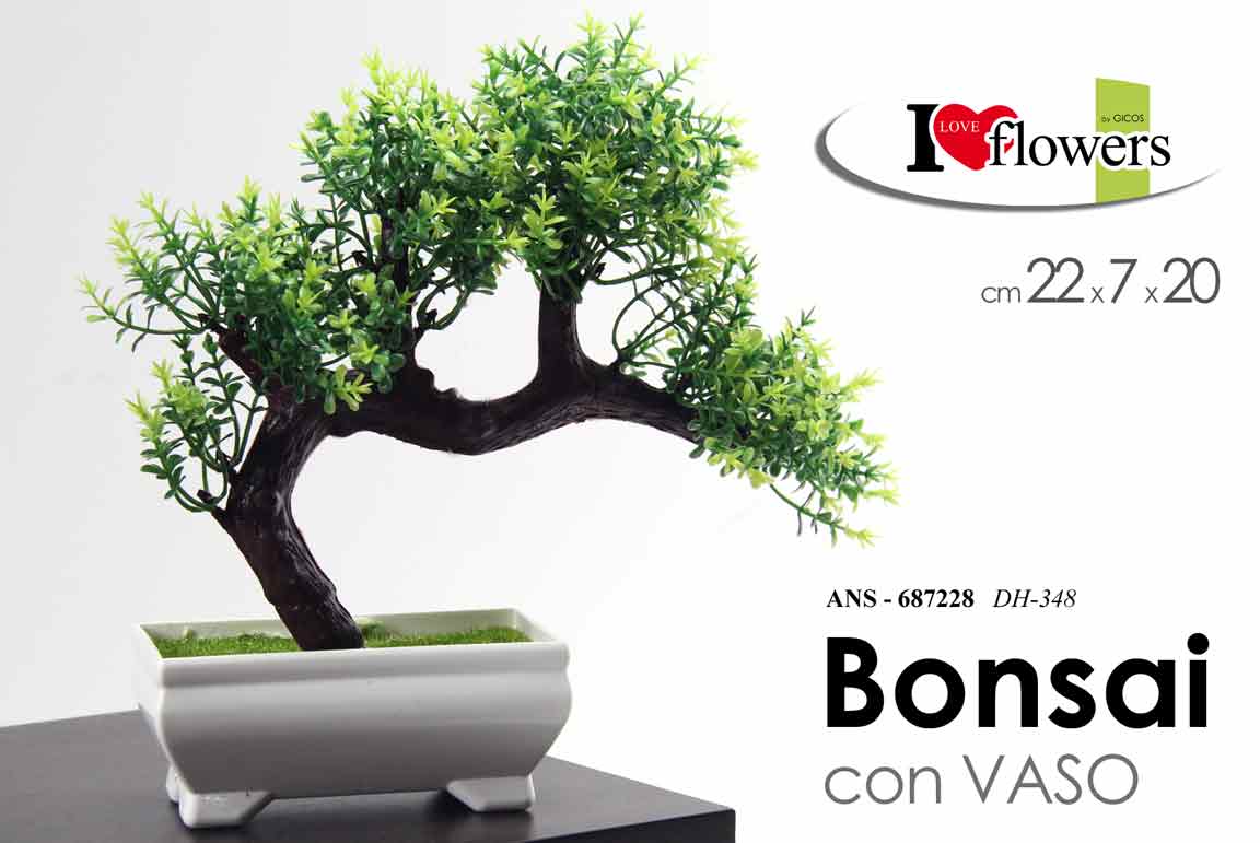 8025569687228 BONSAI ALBERO PIANTA PIANTINA FINTA FIORI FIORE ARTIFICIALE VASO BIANCO 22*7*20 - immagine 1