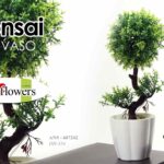 BONSAI 30 cm PIANTA PIANTINA FINTA FIORI FIORE ARTIFICIALE CON VASO BIANCO