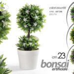 BONSAI PIANTA FINTA PIANTINA ARTIFICIALE CON VASO BIANCO FIORI FIORE 23 cm