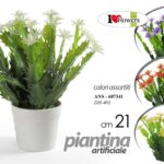 PIANTA PIANTINA FINTA ARTIFICIALE FIORI FIORE VASO BIANCO DECORAZIONE 21 cm
