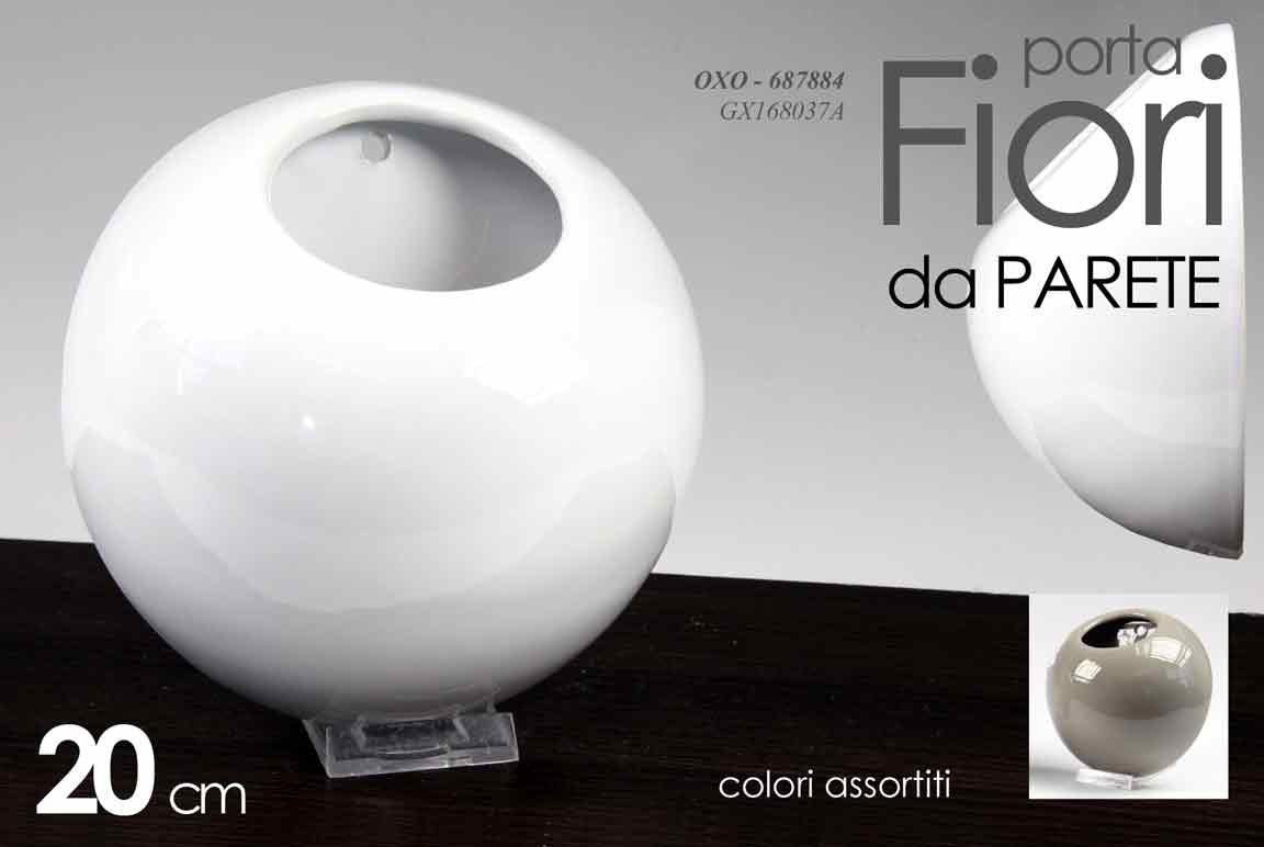 8025569687884 VASO PARETE MURO PIANTE FIORI SFERA SFERICO CERAMICA MODERNO COLORI ASSOR 20 CM - immagine 1