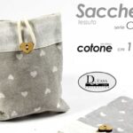 SACCHETTO PORTA CONFETTI BOMBONIERA Ricorrenza TESSUTO BUSTINA CUORE 11*15 cm
