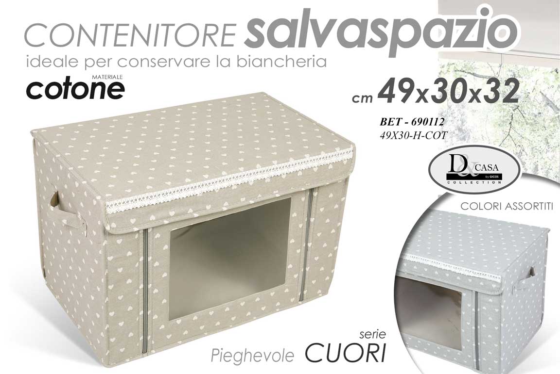 8025569690112 SCATOLA CONTENITORE ORGANIZER BOX BIANCHERIA SALVASPAZIO ARMADIO CUORE 49*30*32 - immagine 1