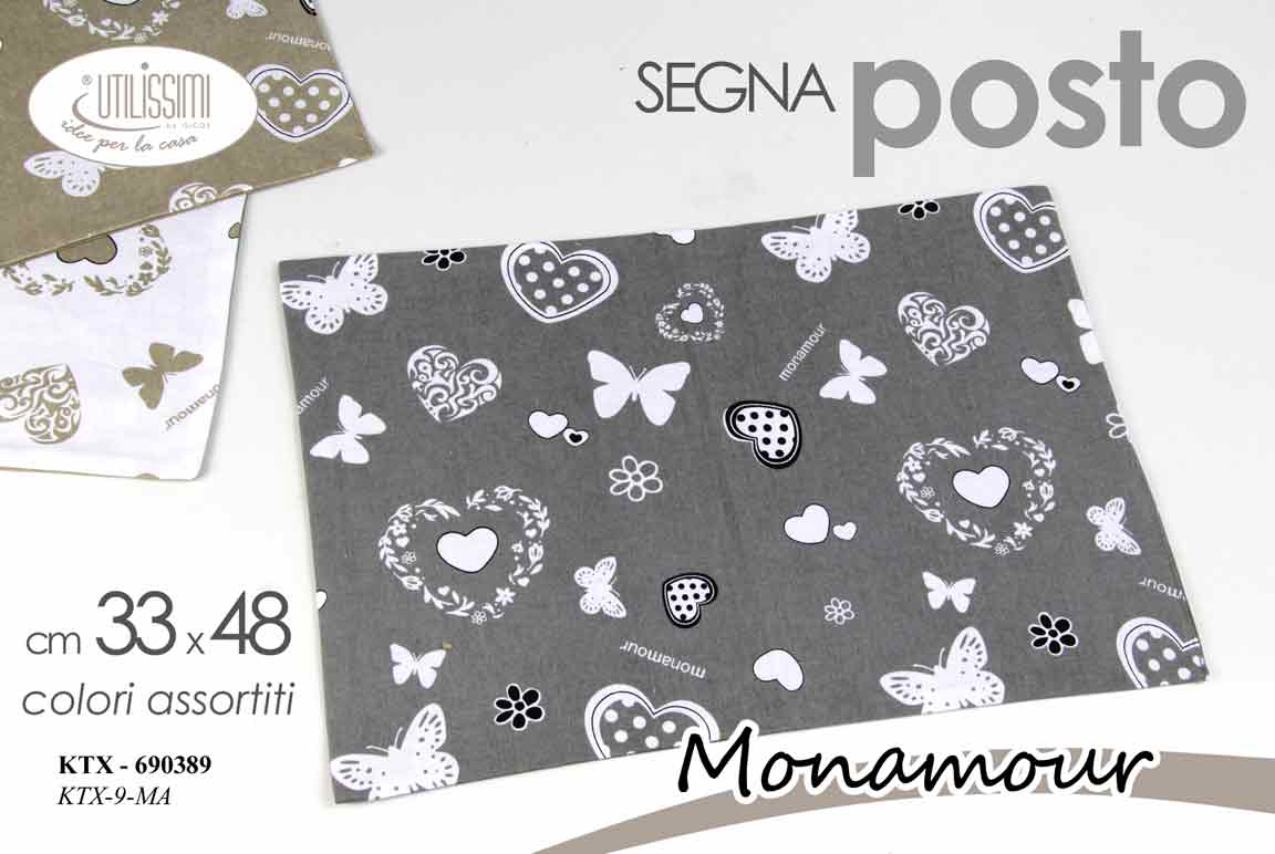 8025569690389 Tovaglietta americana rettangolare cuori farfalle colazione tessuto ass 48x33 cm - immagine 1