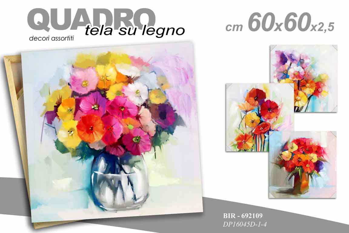 8025569692109 QUADRO STAMPA SU TELA Canvas LEGNO FIORI COLORATI VIVACI MODERNO ASSORT 60*60cm - immagine 1
