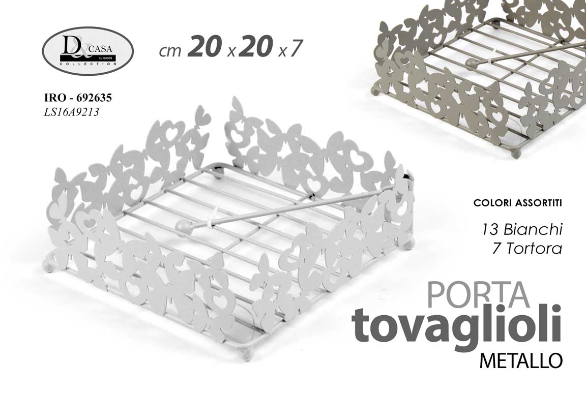 8025569692635 PORTATOVAGLIOLI DA TAVOLO BIANCO BEIGE METALLO ELEGANTE FANTASIA FARFALLE 20*20 - immagine 1