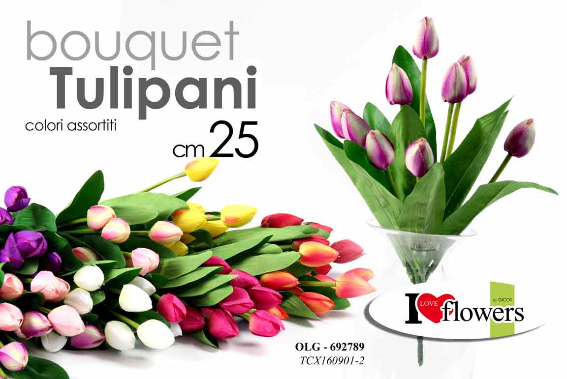 8025569692789 BOUQUET TULIPANI MAZZO 25 CM MAZZOLINO FIORI FINTI ARTIFICIALE STELO DECORATIVO - immagine 1