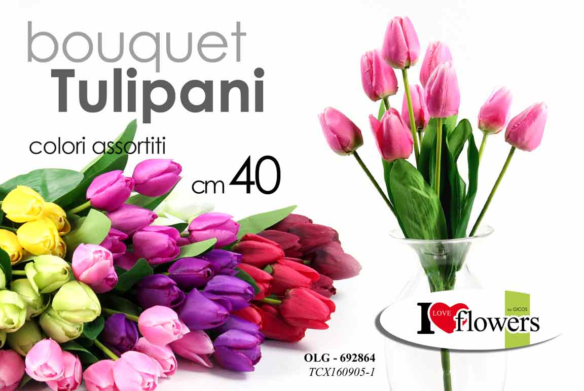 8025569692864 BOUQUET TULIPANI MAZZO DA 40 CM MAZZOLINO FIORI FINTI ARTIFICIALE STELO - immagine 1