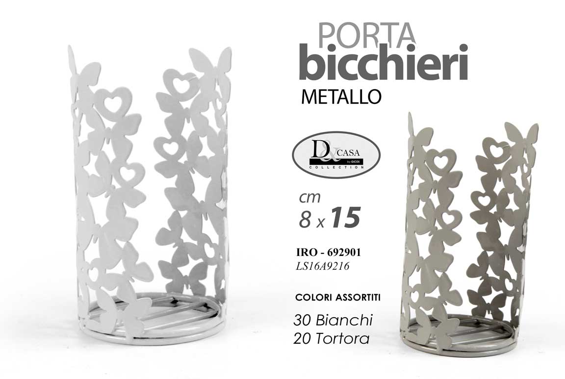 8025569692901 PORTABICCHIERI da TAVOLA ELEGANTE BIANCO TORTORA METALLO FARFALLE CUORE 15*8 cm - immagine 1