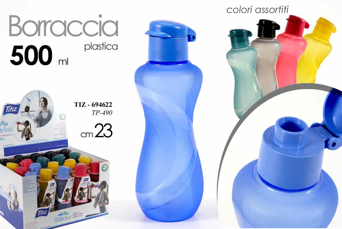 8025569694622 BORRACCIA ACQUA PLASTICA SPORT PALESTRA SCUOLA BOTTIGLIA PORTATILE 23CM 500 ML - immagine 1