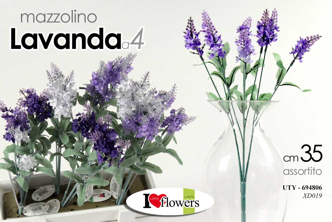 8025569694806 MAZZOLINO LAVANDA 35 CM A 4 PIANTA MAZZOLINO FIORE DECORATIVO ARTIFICIALE STELO - immagine 1
