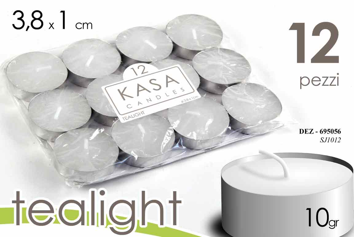 8025569695056 SET 12 CANDELA TEALIGHT BIANCA LANTERNA KASA CANDLES 10GR NON PROFUMATE 3,8x1 CM - immagine 1