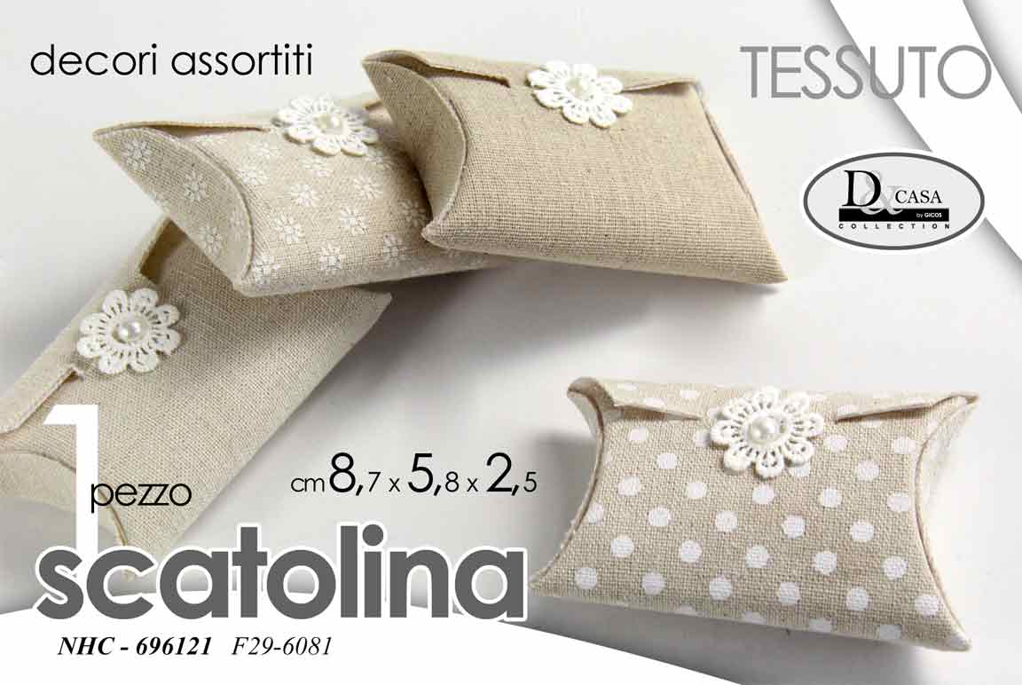 8025569696121 SCATOLINA BOMBONIERA TESSUTO OCCASIONI MATRIMONIO ANNIVERSARIO PORTACONFETTI 8cm - immagine 1