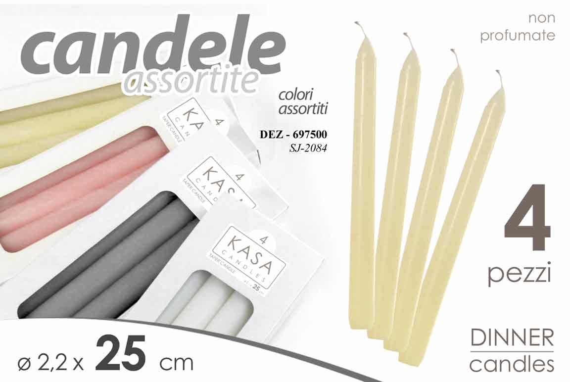 8025569697500 SET 4 CANDELE CERA Candelabro Candeliere TAPER CANDLES COLOR Ø2,2*25CM - immagine 1