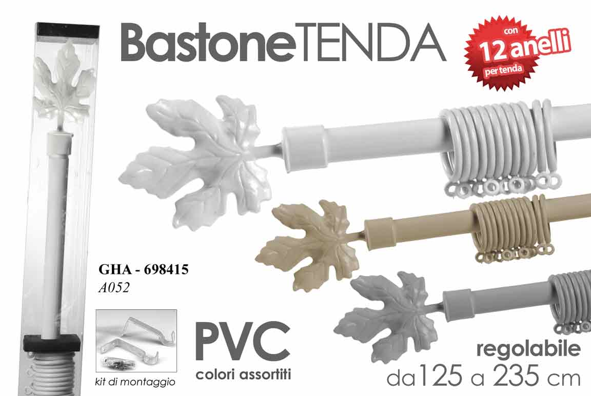8025569698415 ASTA BASTONE TENDA ESTENSIBILE REGOLABILE METALLO ANELLI MODERNO KIT FIS 125-235 - immagine 1