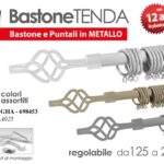 ASTA BASTONE TENDA REGOLABILE PUNTALE METALLO ANELLI MODERNO KIT FISS 125-235 cm