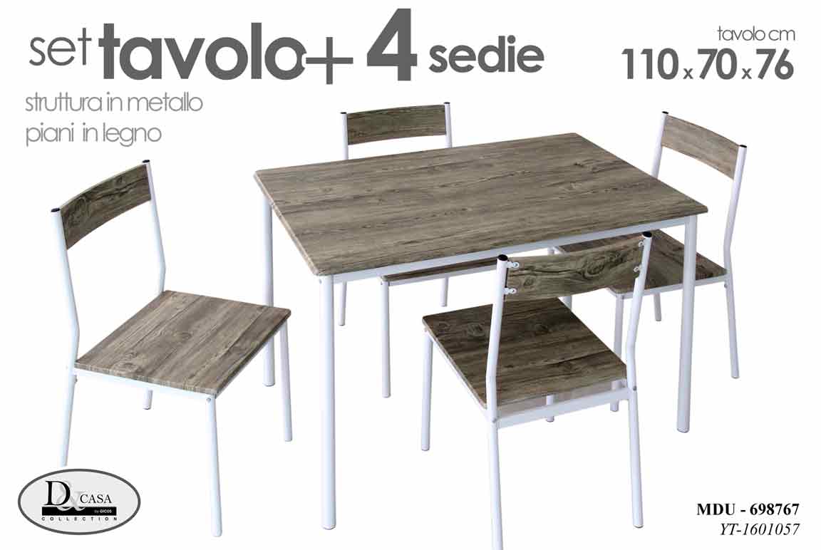 8025569698767 TAVOLO + 4 SEDIE LEGNO METALLO SALVASPAZIO PRANZO BIANCO GRIGIO 110*70*76 cm - immagine 1