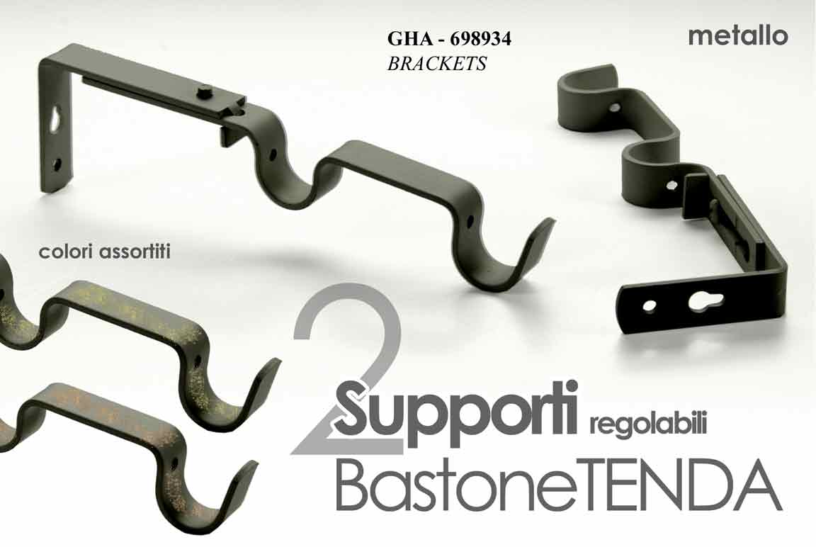 8025569698934 SET 2 PEZZI SUPPORTI STAFFE BASTONE TENDA 2 GANCI METALLO COLOR ASSORTITI - immagine 1