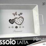 Vassoio rettangolare colazione letto bibite cuori shabby chic latta manici 37x27