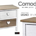 COMODINO CUORE 2 CASSETTI CASSETTIERA COUNTRY LEGNO MARRONE ANTICATO 40*37*29cm