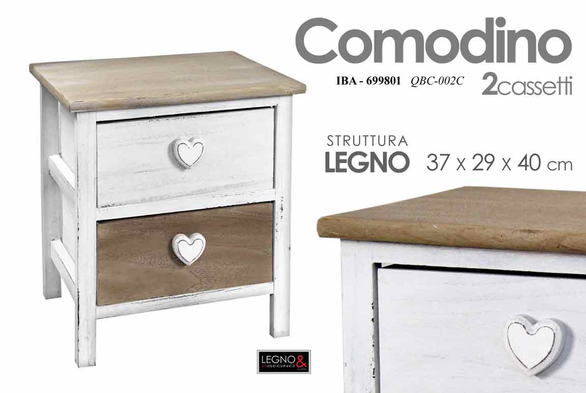 8025569699801 COMODINO CUORE 2 CASSETTI CASSETTIERA COUNTRY LEGNO MARRONE ANTICATO 40*37*29cm - immagine 1