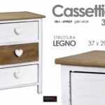 CASSETTIERA CUORE Country 3 CASSETTI LEGNO ANTICATO BIANCO MARRONE 54*37*29 cm