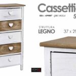 CASSETTIERA 5 CASSETTI CUORE LEGNO COUNTRY BIANCA MARRONE ANTICATA 37*29*H83CM