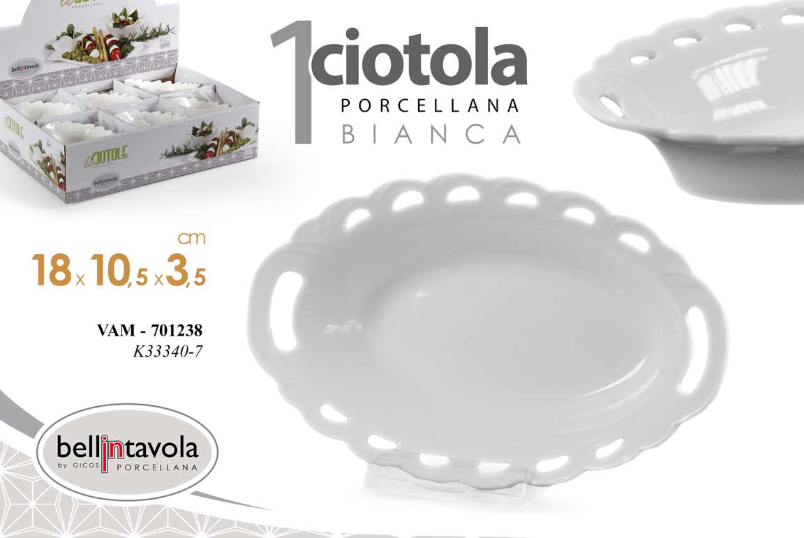 8025569701238 Cestino pane frutta piccoli snack ciotolina buffet porcellana bianca 18x10,5 cm - immagine 1