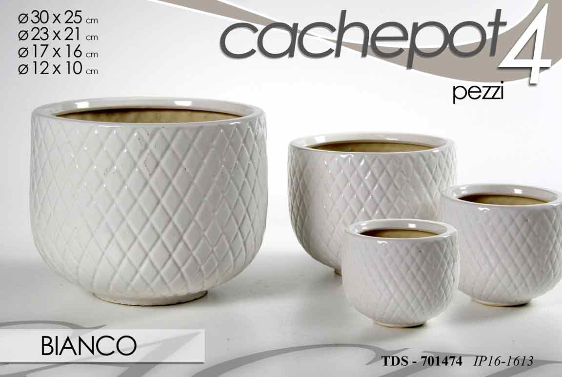 8025569701474 4 VASI CACHEPOT VASO PORTA PIANTA CERAMICA MODERNO CLASSICO BIANCO 30/23/17/12cm - immagine 1