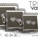 Tris vassoi buffet portata quadrati cuori acciaio eleganti cucina 42-34-30 cm
