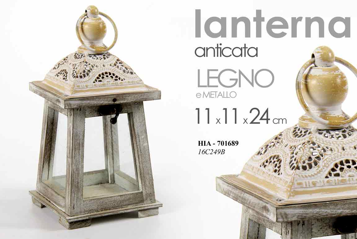 8025569701689 LANTERNA LEGNO PORTACANDELA PIZZERIA RISTORANTE CASA GIARDINO ANTICATA 24*11 cm - immagine 1