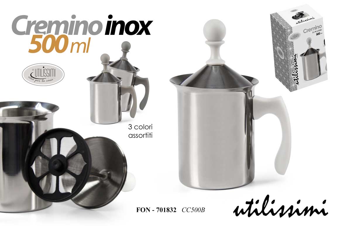 8025569701832 MONTALATTE SCHIUMALATTE MANUALE CAPPUCCINO SCHIUMA CREMINO ACCIAIO INOX 500 ML - immagine 1