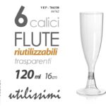 6 CALICI FLUTE PLASTICA Spumante Champagne FESTE PARTY RIGIDI Riutil 120ML 16 CM