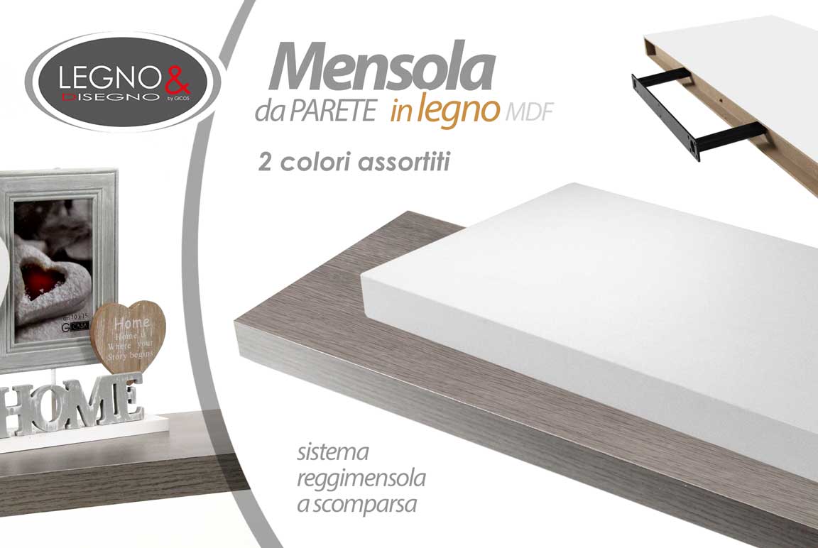 8025569704734 MENSOLA DA PARETE LEGNO MODERNA MURO REGGIMENSOLA A SCOMPARSA OLMO BIANCO 40*25 - immagine 1