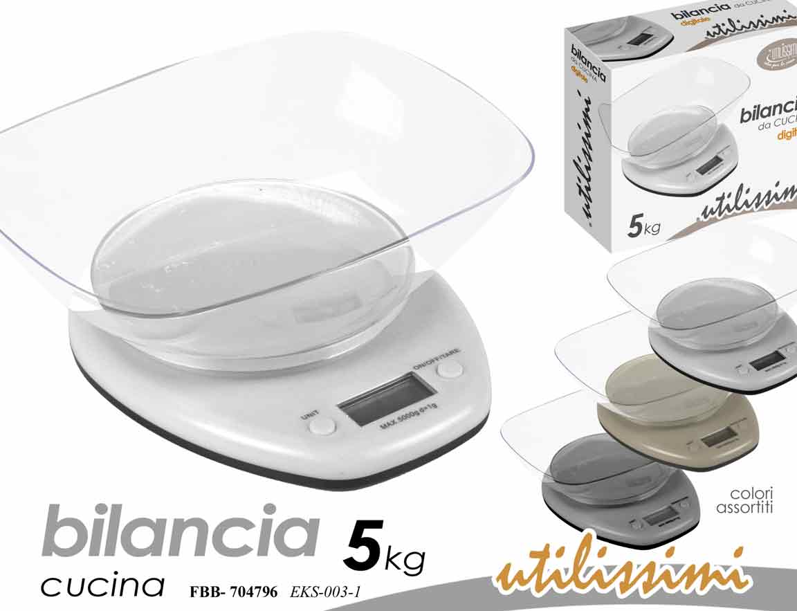 8025569704796 Bilancia cucina digitale alimenti dieta pesata precisione 1g plastica assor 5 kg - immagine 1