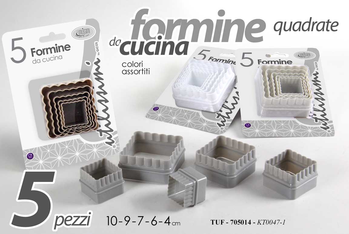 8025569705014 SET 5 FORMINE STAMPI TAGLIA BISCOTTI DOLCI FORME PLASTICA QUADRATE CUCINA 4-10cm - immagine 1