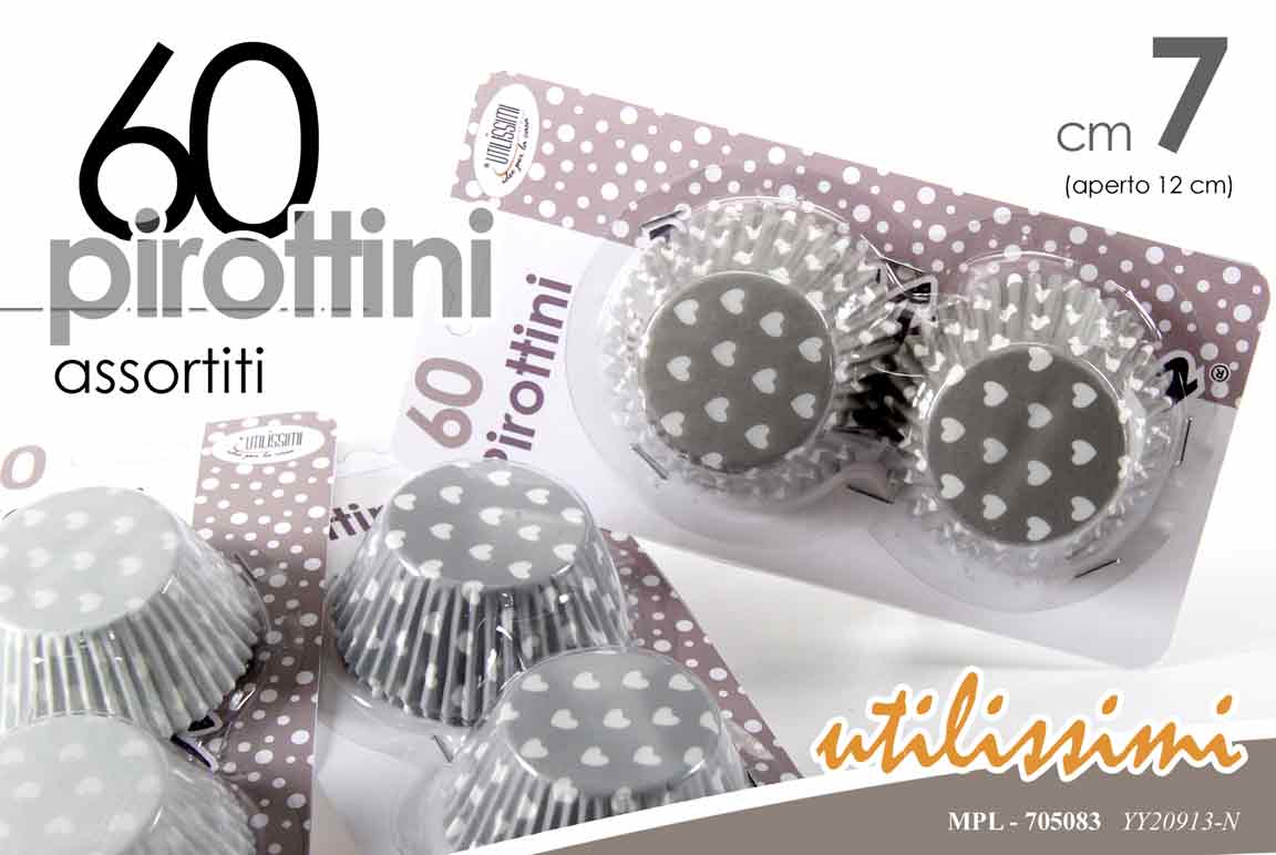 8025569705083 60 PIROTTINE DOLCI MUFFIN Cupcakes Biscotti PASTICCERIA CARTA CUORI POIS 7-12 CM - immagine 1